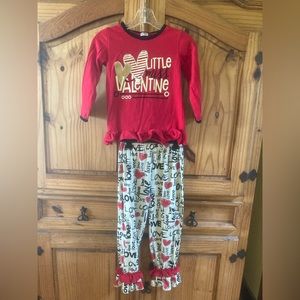 Girls Little Miss Valentine red white ruffle two piece outfit size 5/6